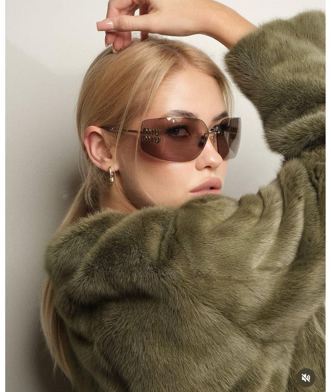 MIU MIU Бежевые металлические солнцезащитные очки, фото 6