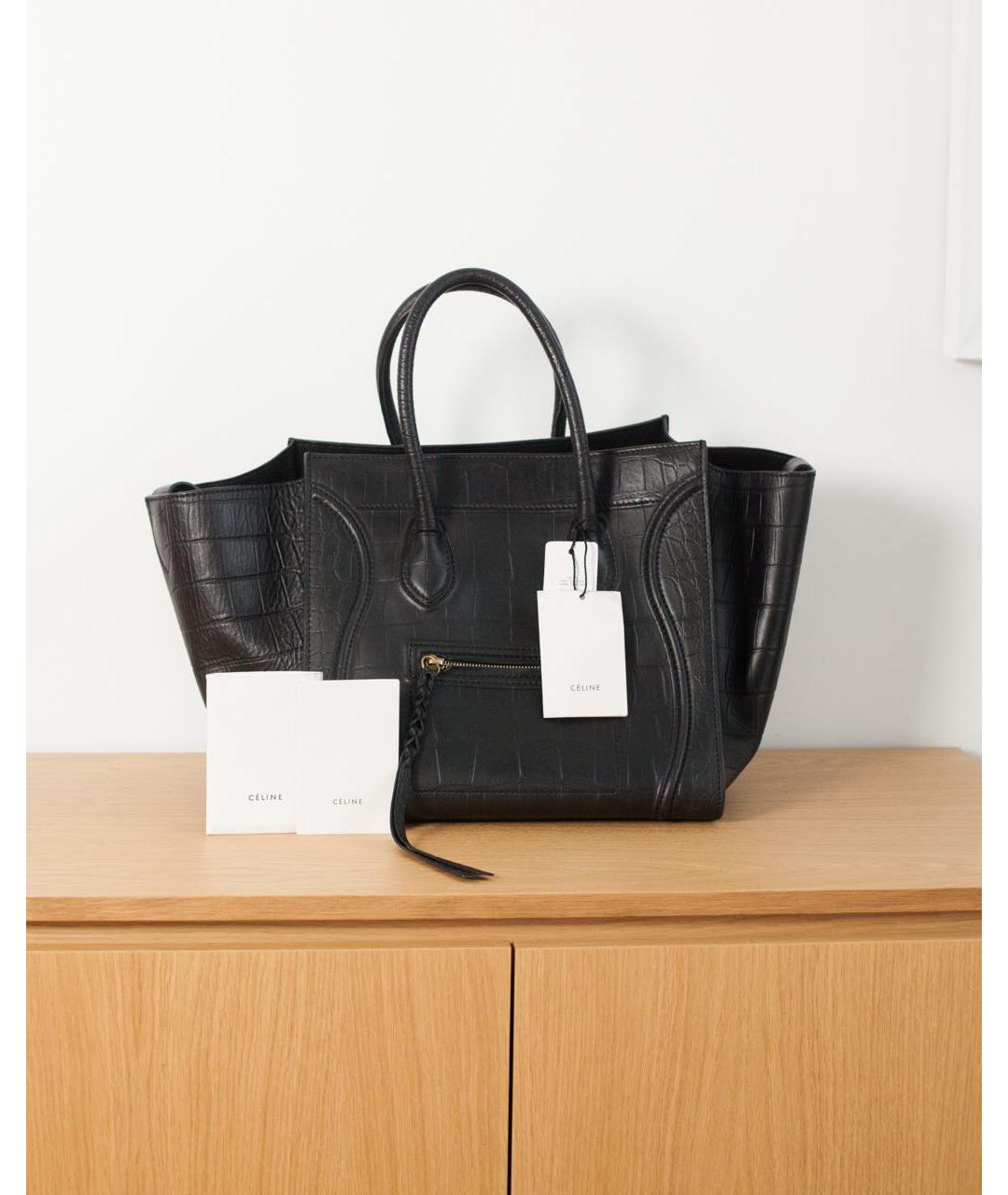 CELINE Черная кожаная сумка с короткими ручками, фото 2