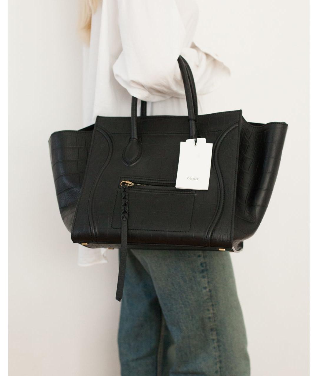 CELINE Черная кожаная сумка с короткими ручками, фото 3