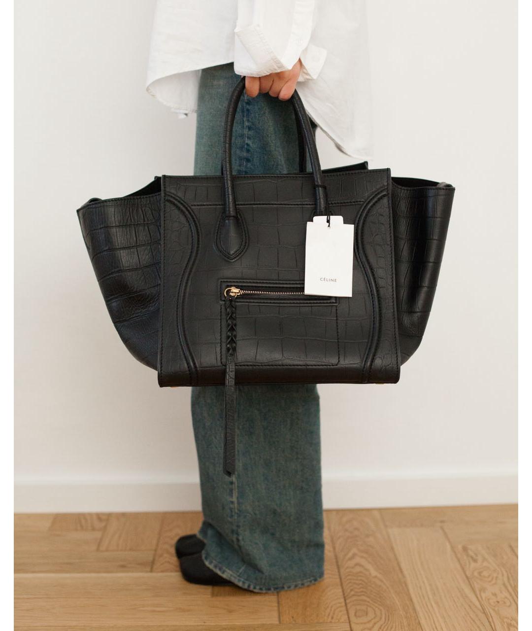 CELINE Черная кожаная сумка с короткими ручками, фото 4