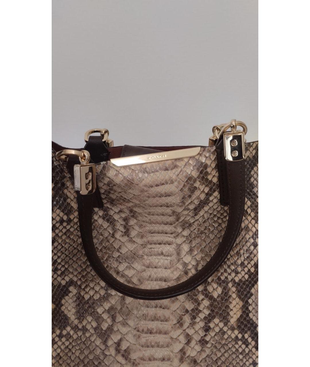 COACH Коричневая кожаная сумка с короткими ручками, фото 4