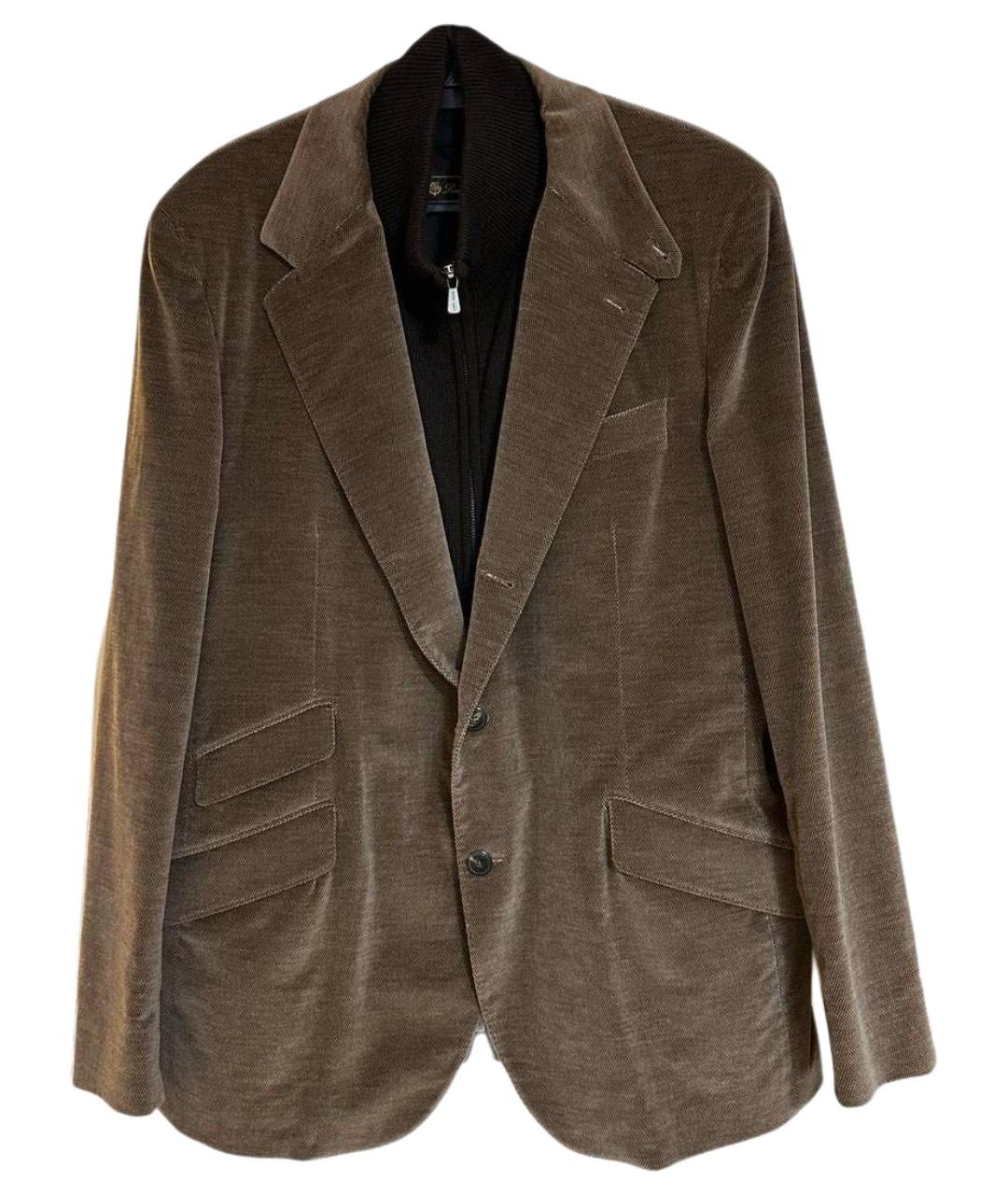 LORO PIANA Коричневый велюровый пиджак, фото 1