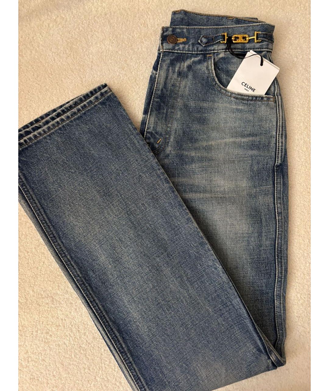 CELINE Синие хлопковые прямые джинсы, фото 6