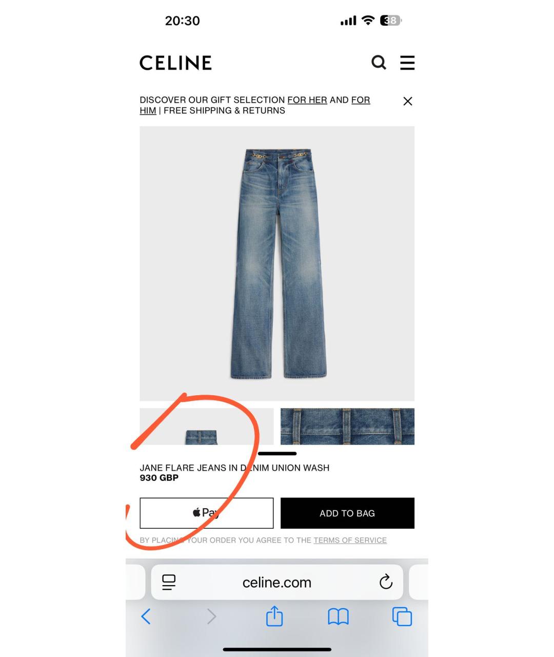 CELINE Синие хлопковые прямые джинсы, фото 8