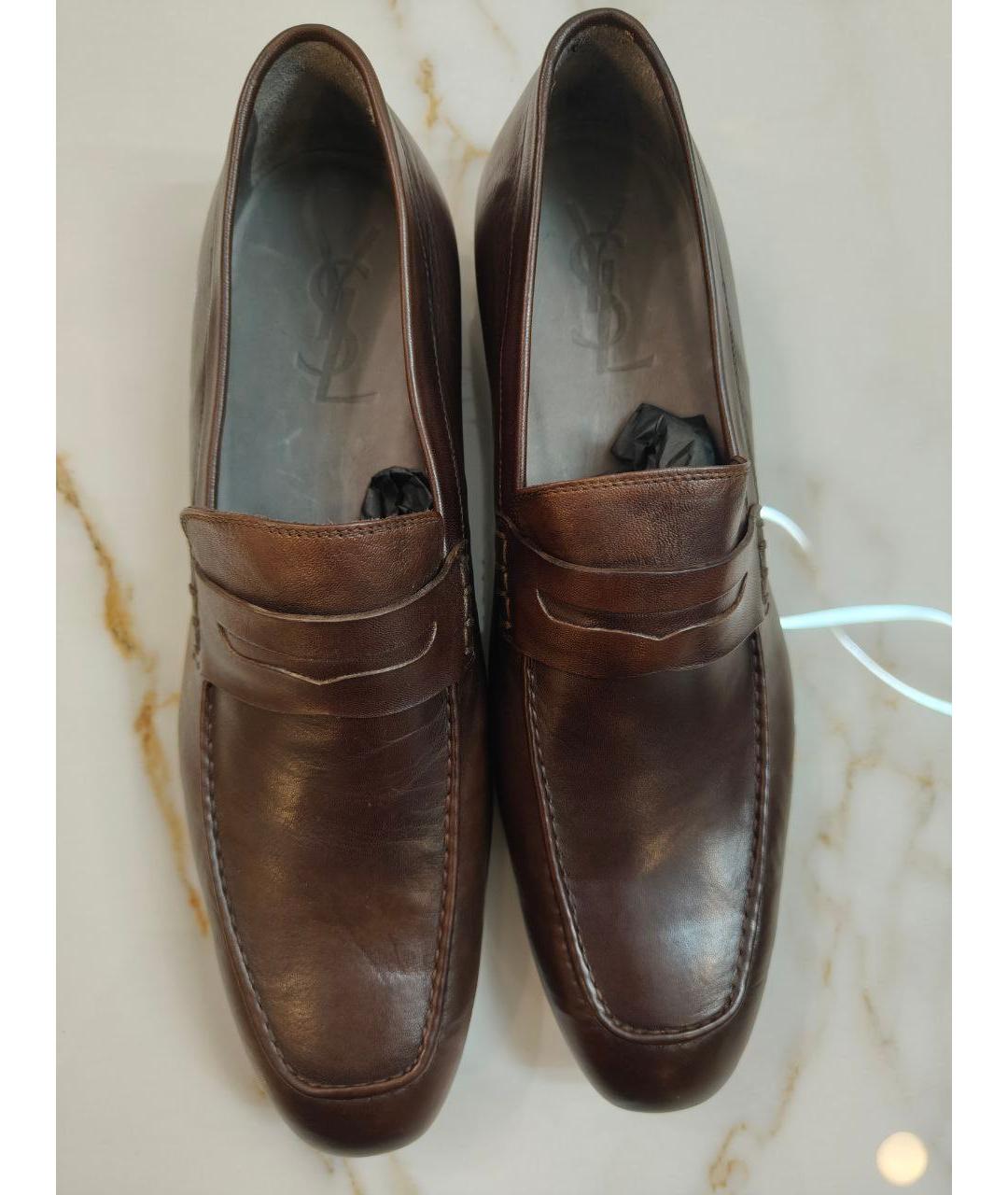SAINT LAURENT Коричневые кожаные мокасины, фото 3