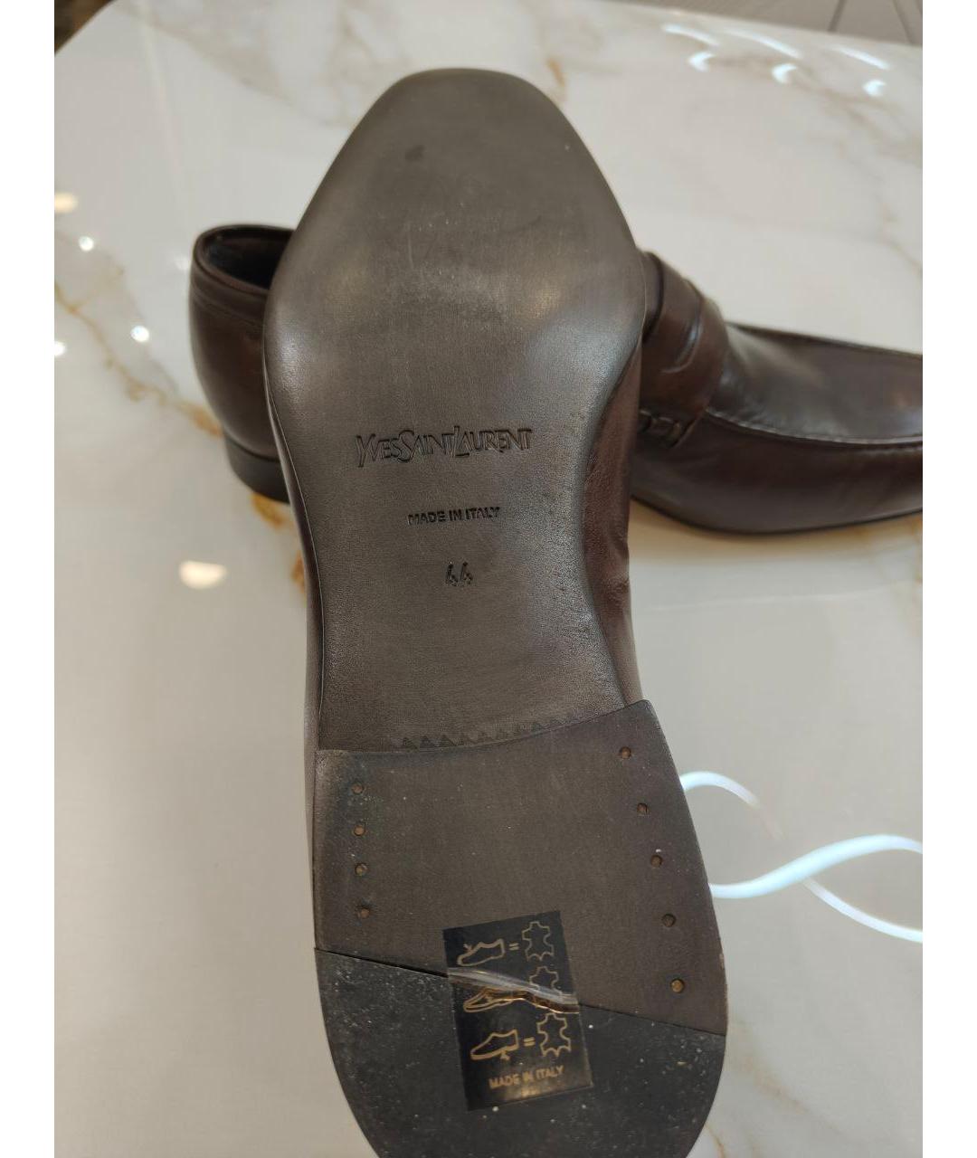 SAINT LAURENT Коричневые кожаные мокасины, фото 5