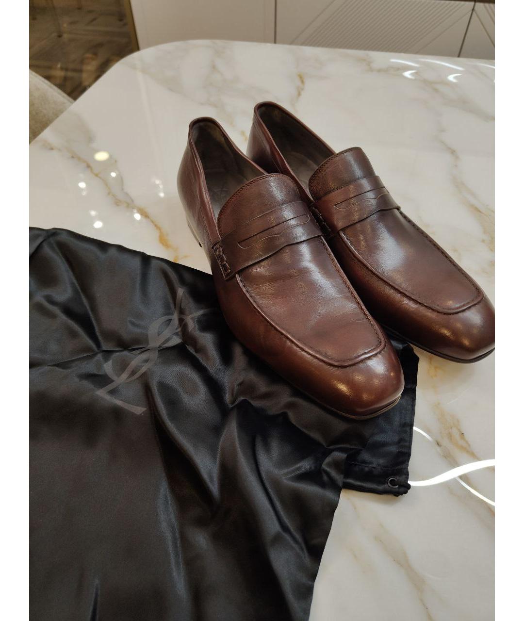 SAINT LAURENT Коричневые кожаные туфли, фото 7