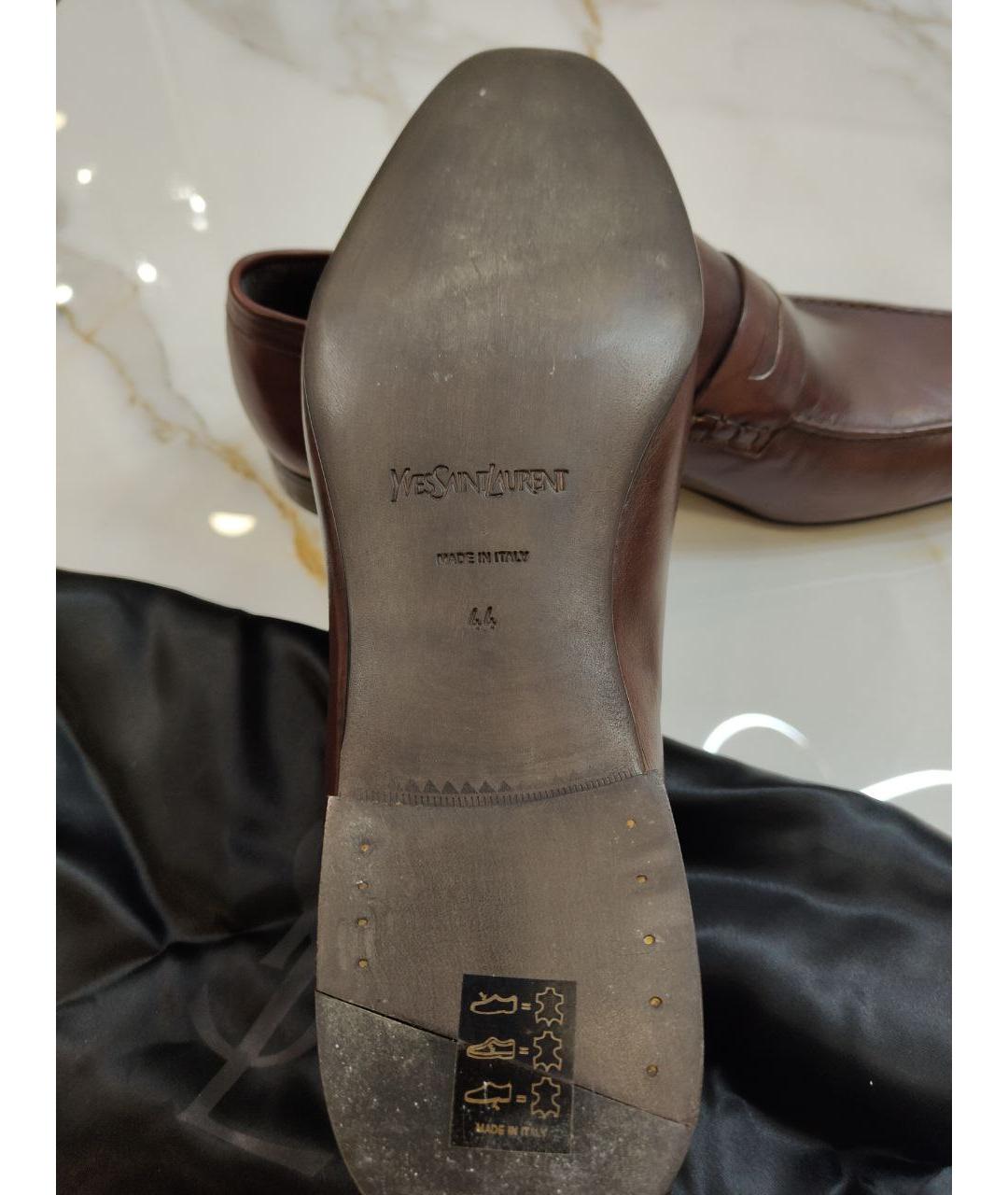 SAINT LAURENT Коричневые кожаные туфли, фото 5