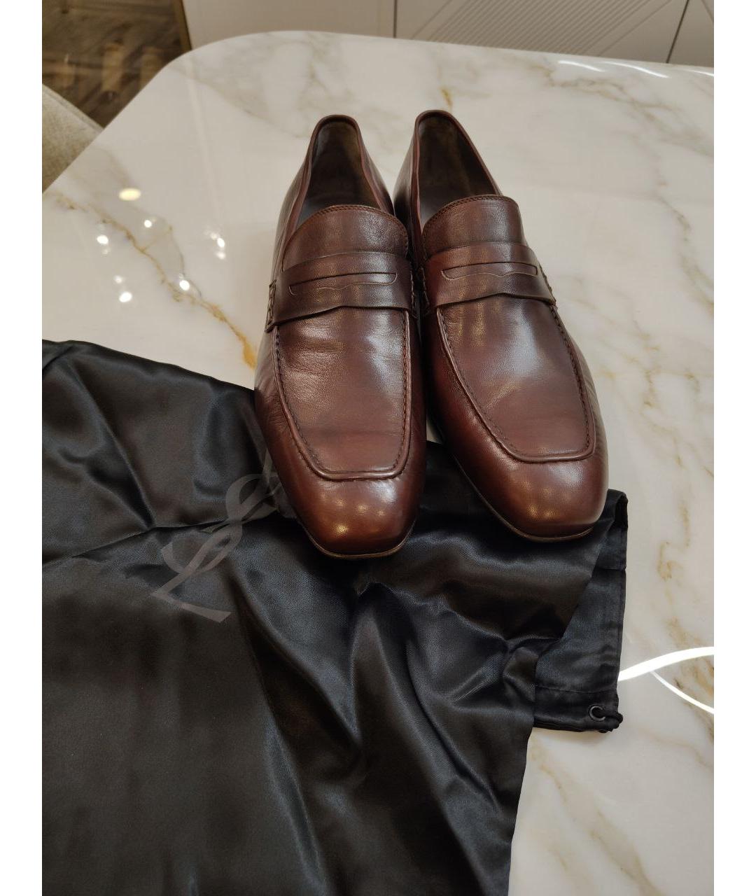 SAINT LAURENT Коричневые кожаные туфли, фото 2