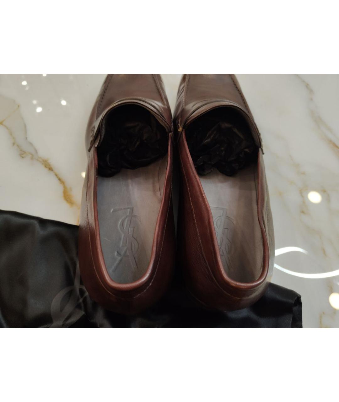 SAINT LAURENT Коричневые кожаные туфли, фото 6