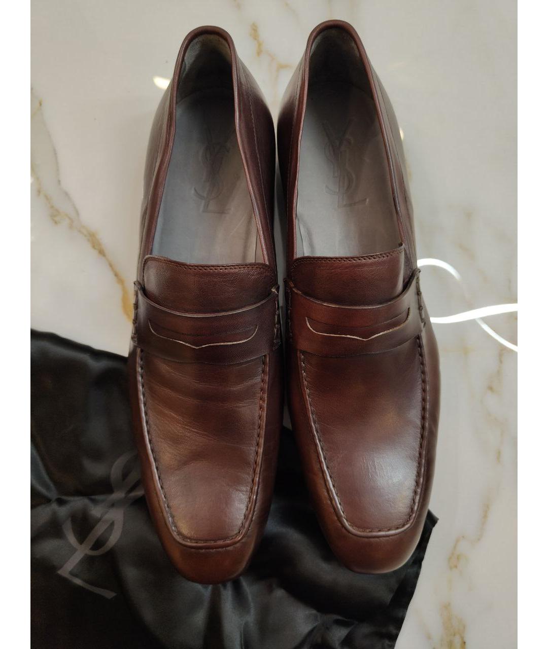 SAINT LAURENT Коричневые кожаные туфли, фото 3