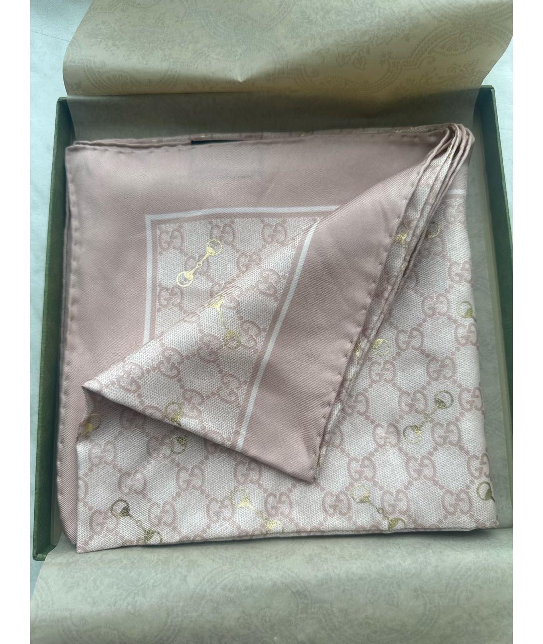 GUCCI Розовый шелковый платок, фото 3