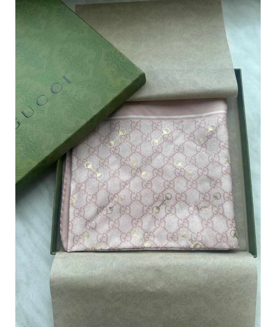 GUCCI Розовый шелковый платок, фото 2