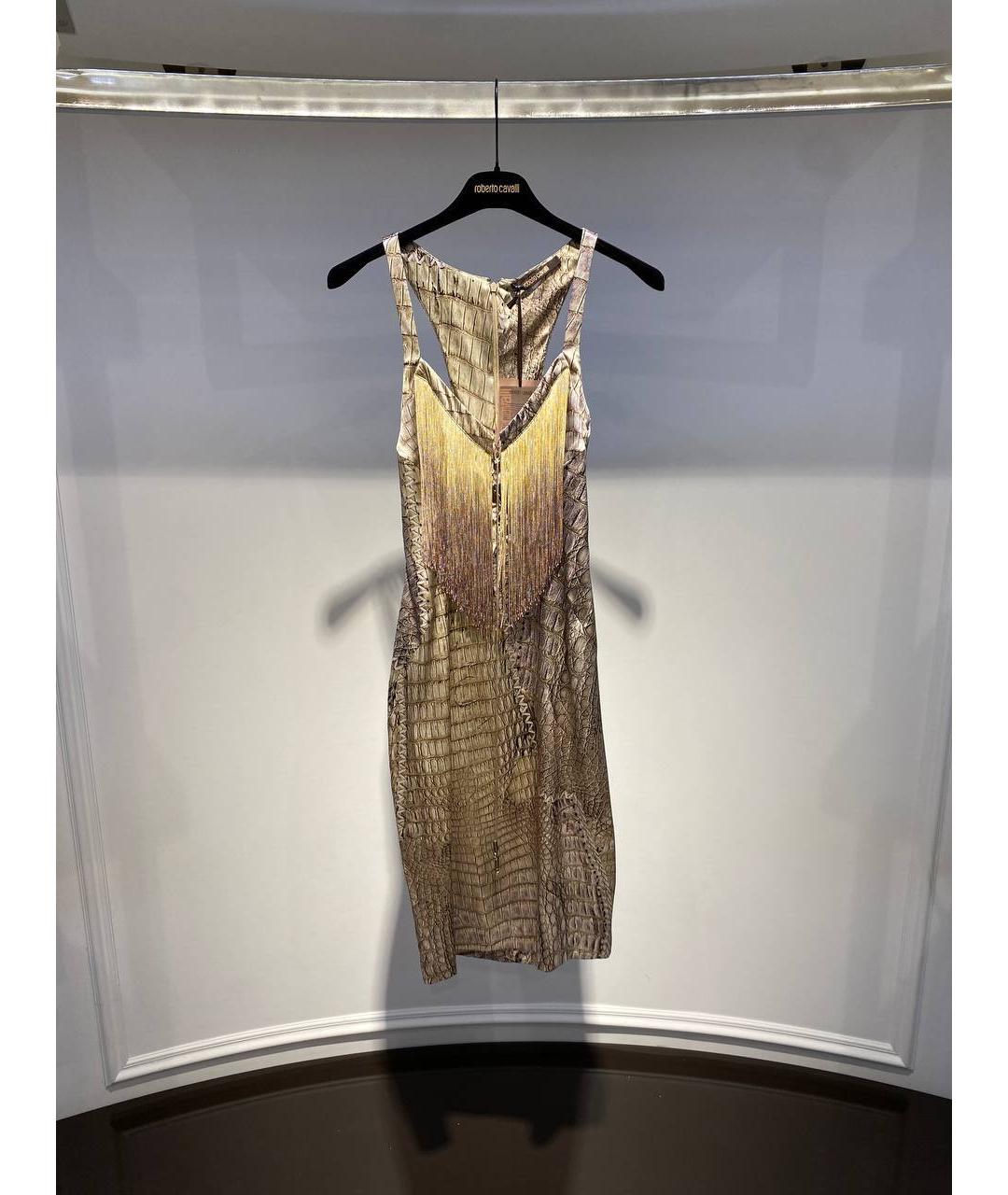 ROBERTO CAVALLI Золотое шелковое коктейльное платье, фото 4