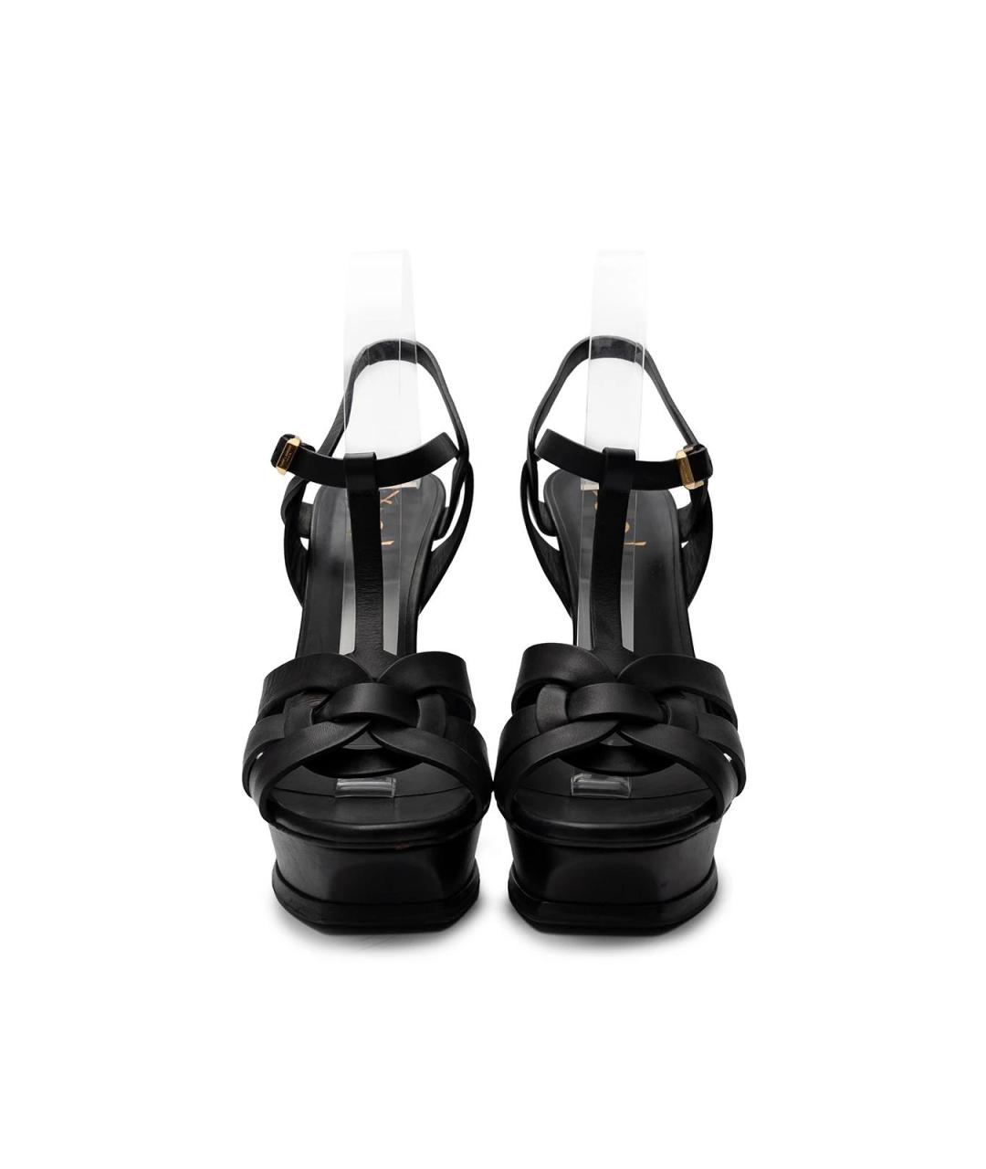 SAINT LAURENT Черные кожаные босоножки, фото 4