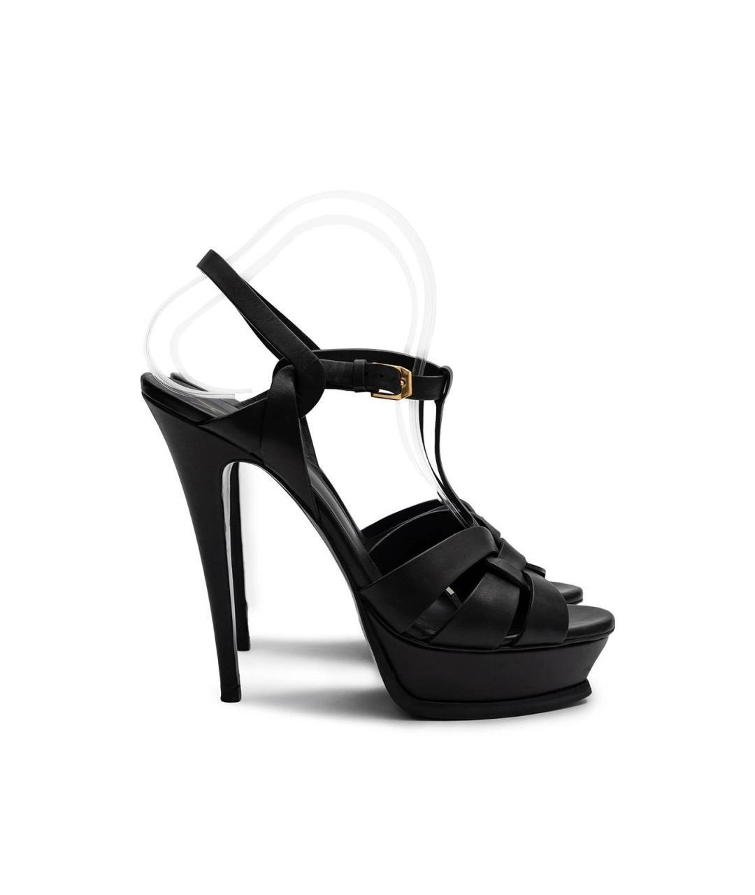 SAINT LAURENT Черные кожаные босоножки, фото 5