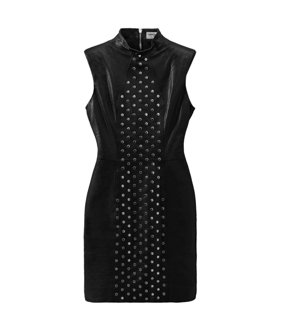 SAINT LAURENT Черное кожаное повседневное платье, фото 4