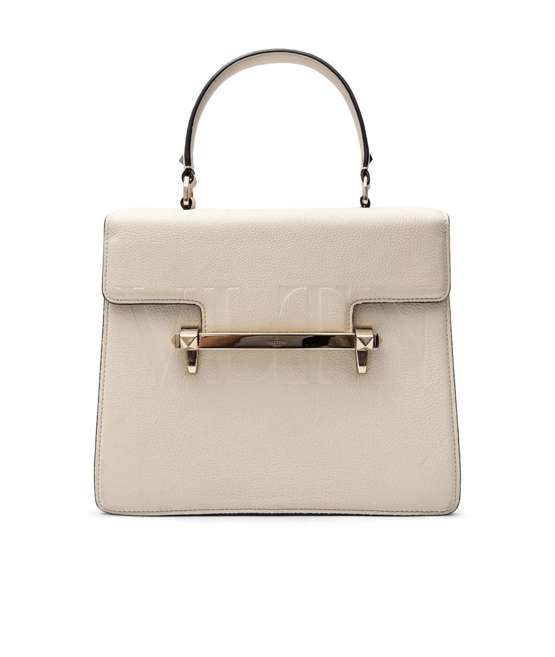 VALENTINO Бежевая кожаная сумка с короткими ручками, фото 6