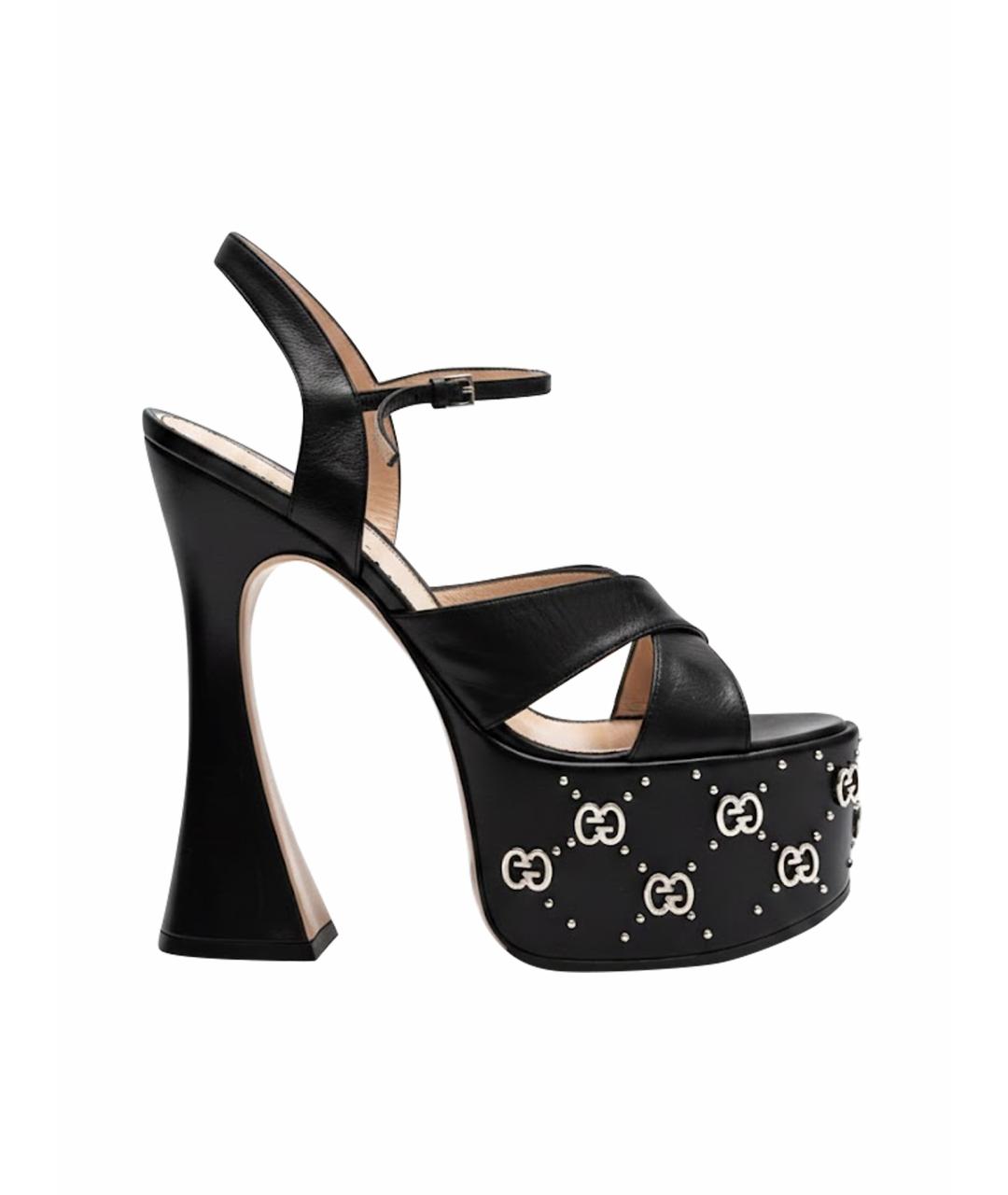 GUCCI Черные кожаные босоножки, фото 1