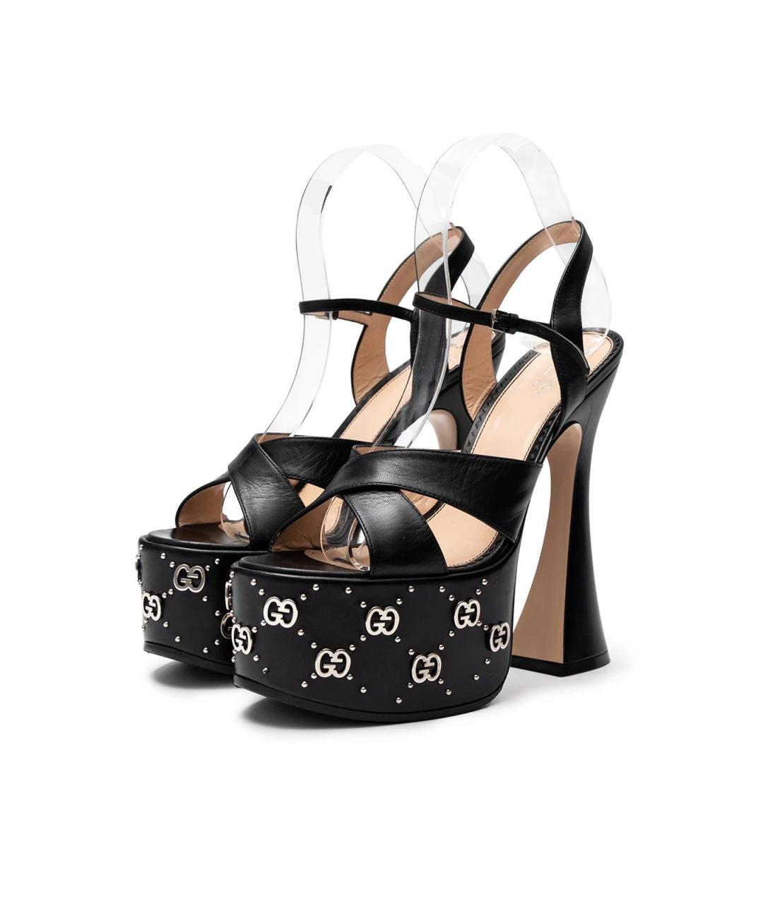 GUCCI Черные кожаные босоножки, фото 2