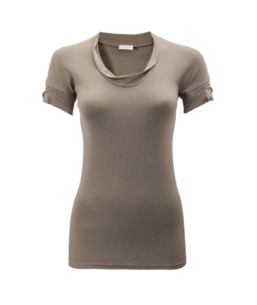 BRUNELLO CUCINELLI Коричневая хлопковая футболка, фото 1