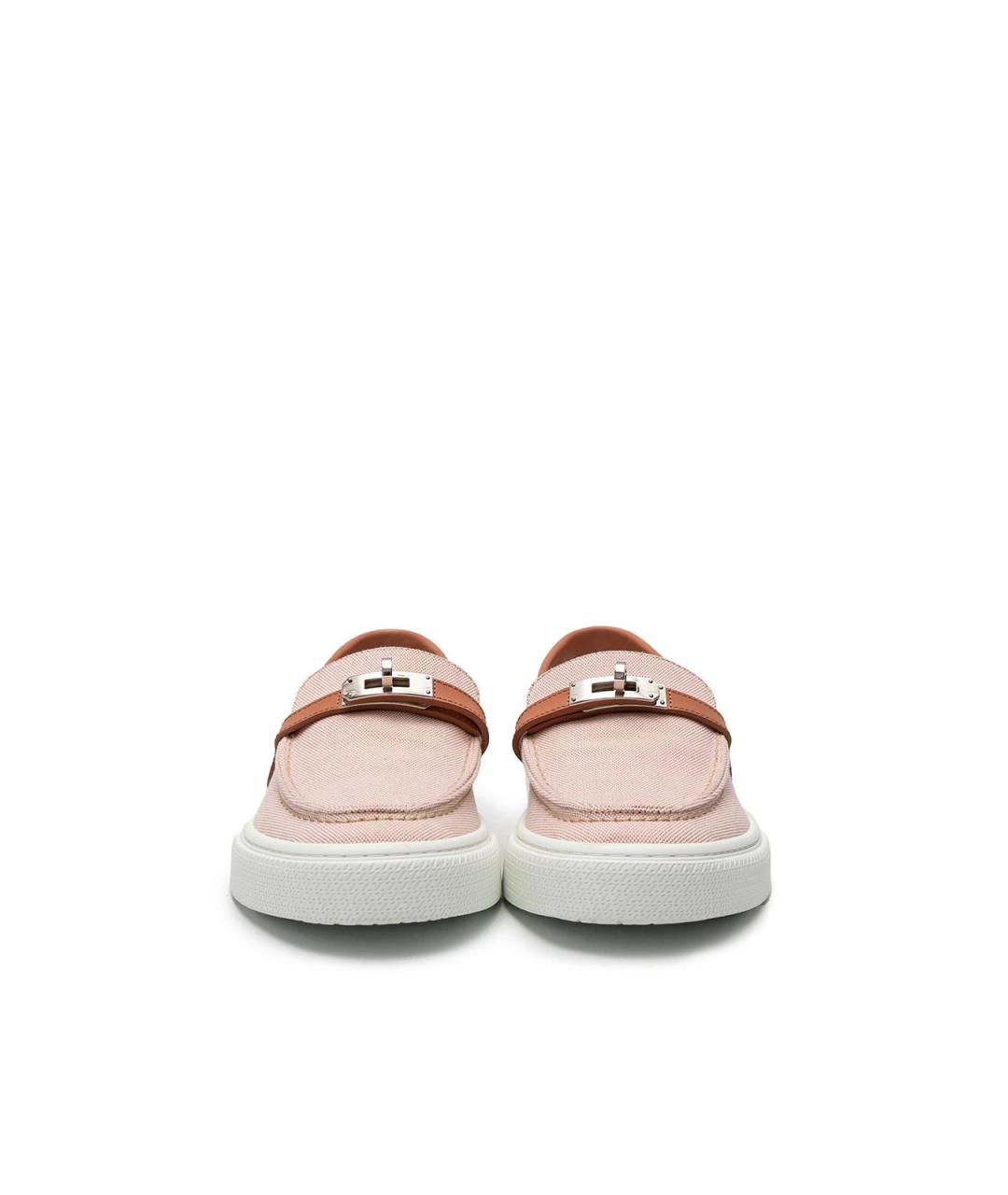 HERMES Розовые текстильные лоферы, фото 4