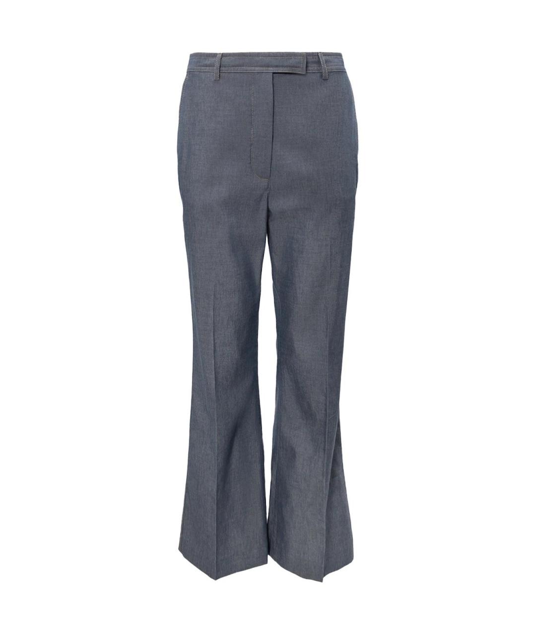 LORO PIANA Голубые хлопковые прямые брюки, фото 4