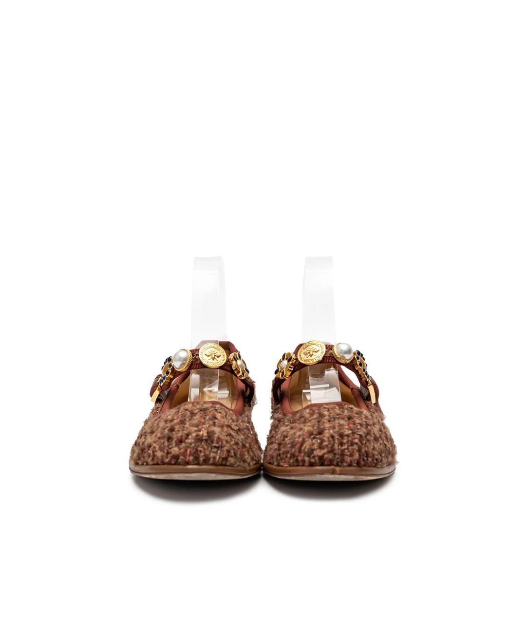 CHANEL Коричневые текстильные балетки, фото 4