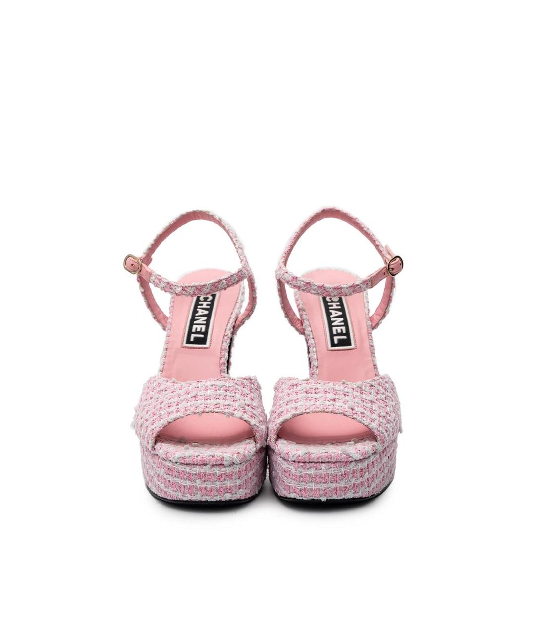 CHANEL Розовые текстильные босоножки, фото 4