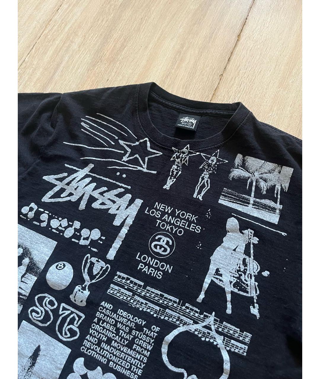 STUSSY Черная хлопковая футболка, фото 2