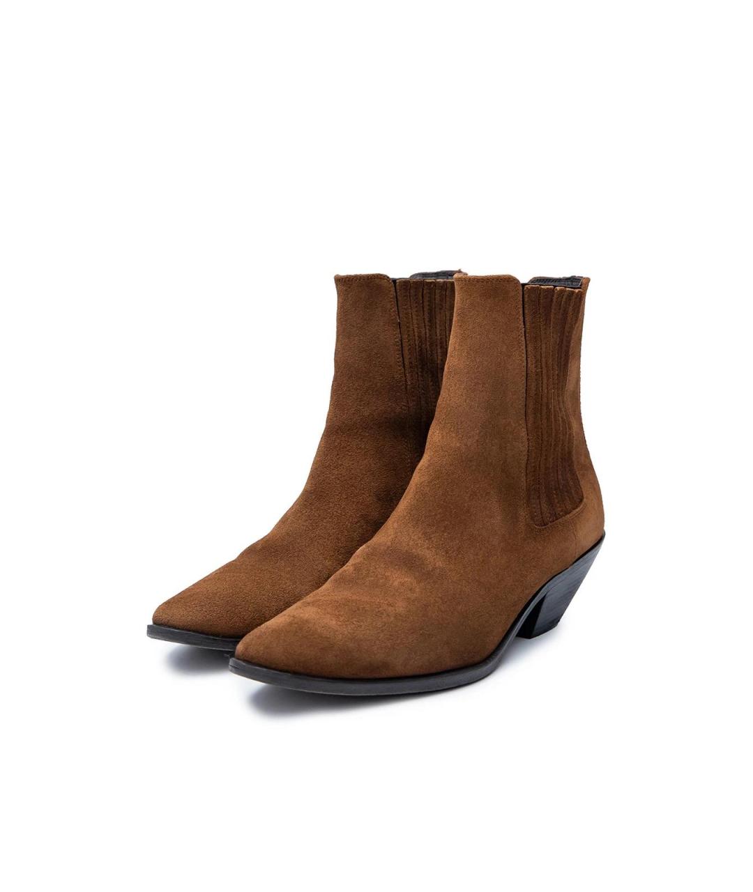 SAINT LAURENT Коричневые замшевые ботильоны, фото 2