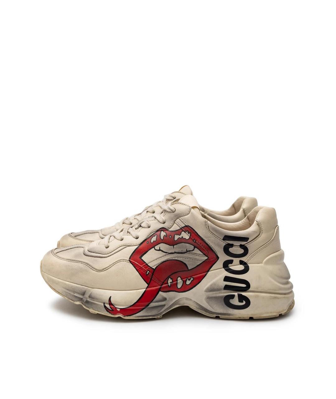 GUCCI Белые кожаные кроссовки, фото 5