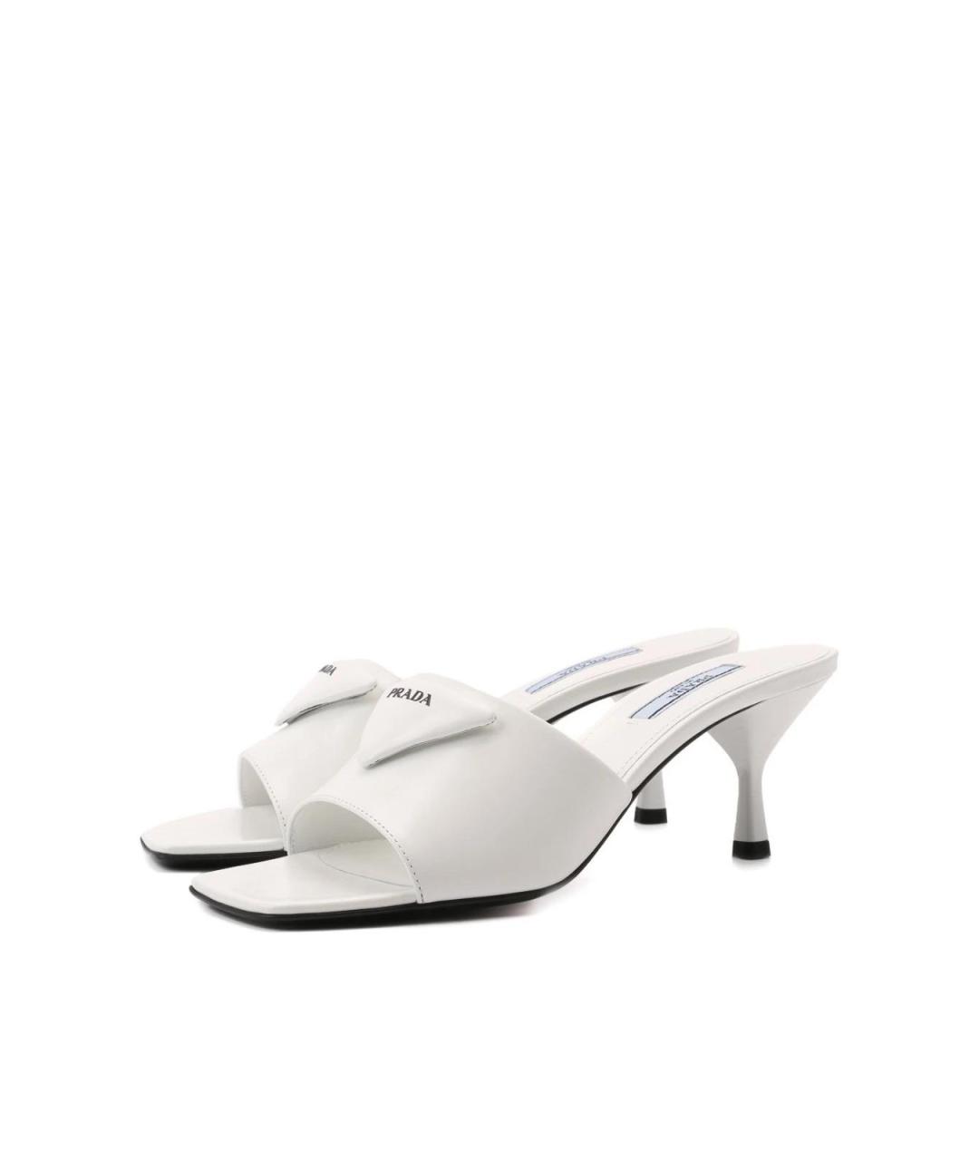 PRADA Белые кожаные босоножки, фото 2