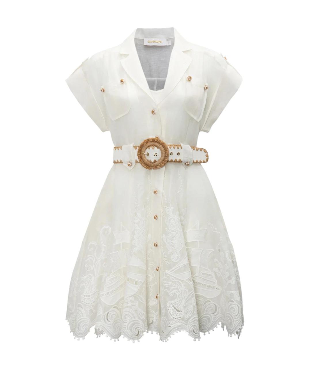 ZIMMERMANN Белое льняное повседневное платье, фото 4