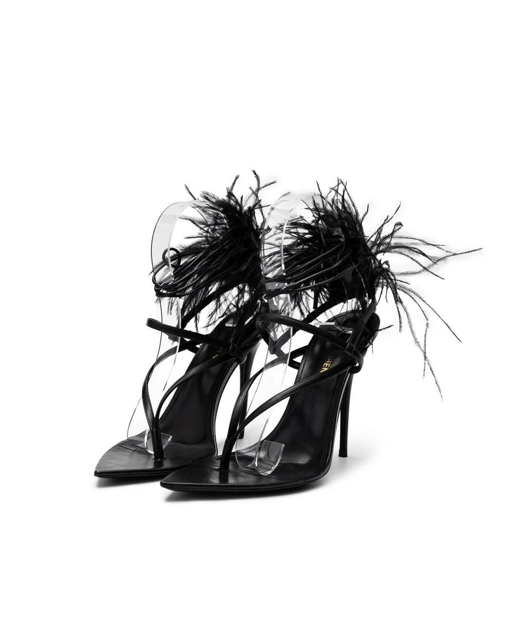 SAINT LAURENT Черные кожаные босоножки, фото 2