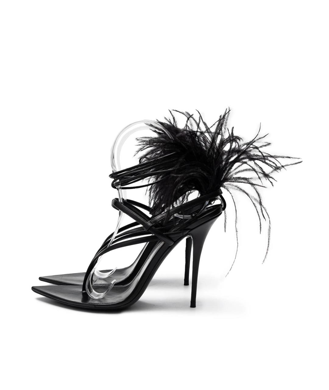 SAINT LAURENT Черные кожаные босоножки, фото 5