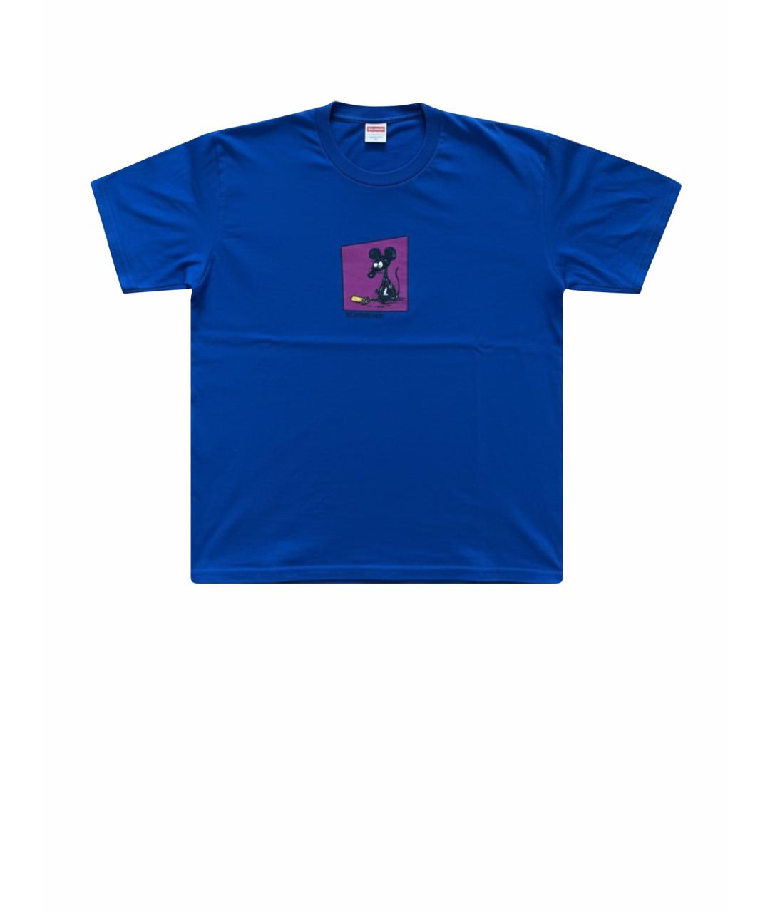 SUPREME Синяя хлопковая футболка, фото 1