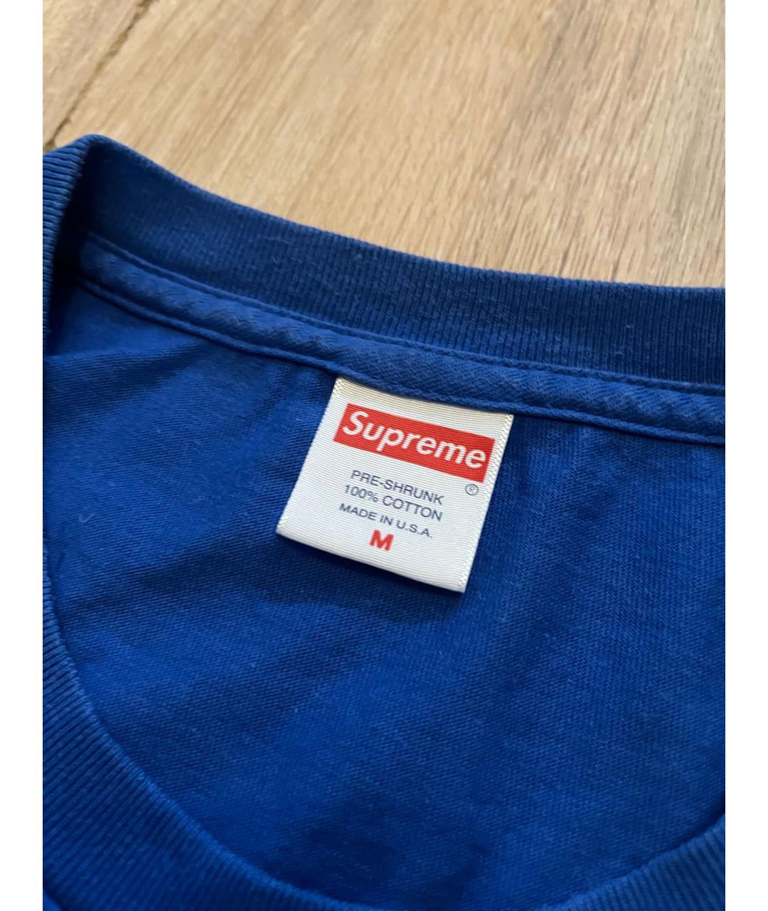 SUPREME Синяя хлопковая футболка, фото 4