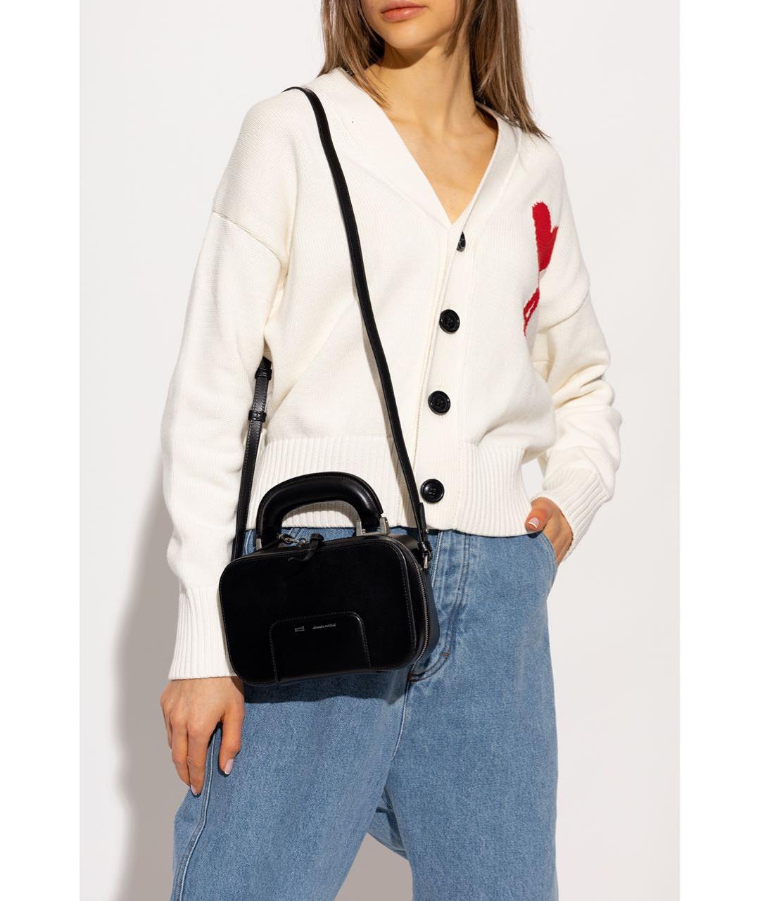 Ami Paris Черная кожаная сумка через плечо, фото 3