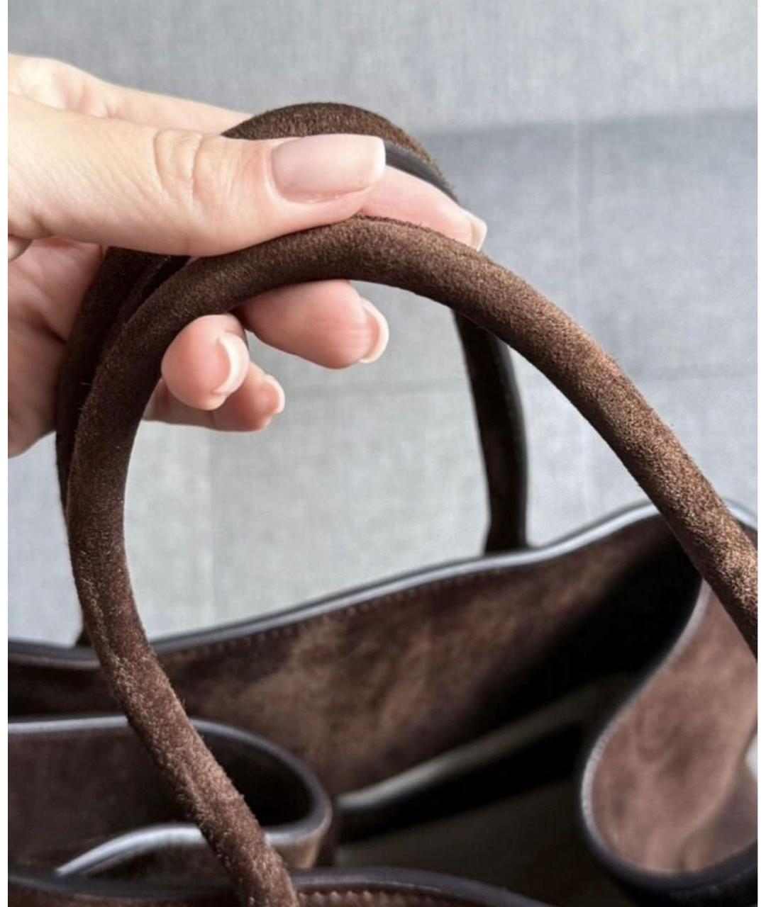 THE ROW Коричневая замшевая сумка с короткими ручками, фото 5