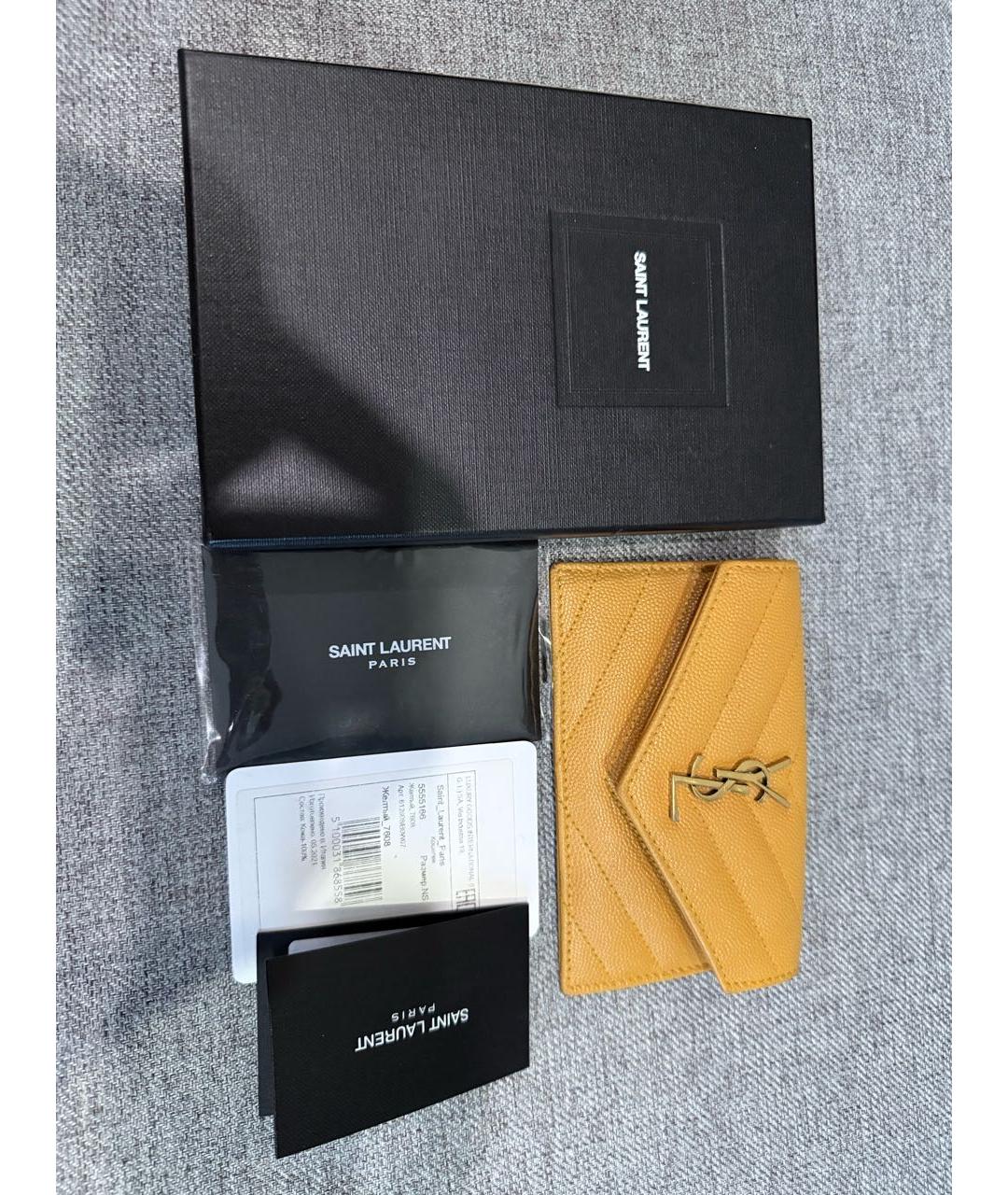 SAINT LAURENT Горчичный кожаный кошелек, фото 5