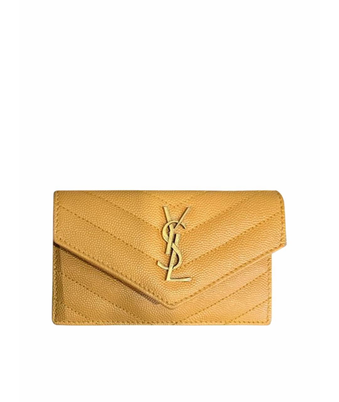 SAINT LAURENT Горчичный кожаный кошелек, фото 1