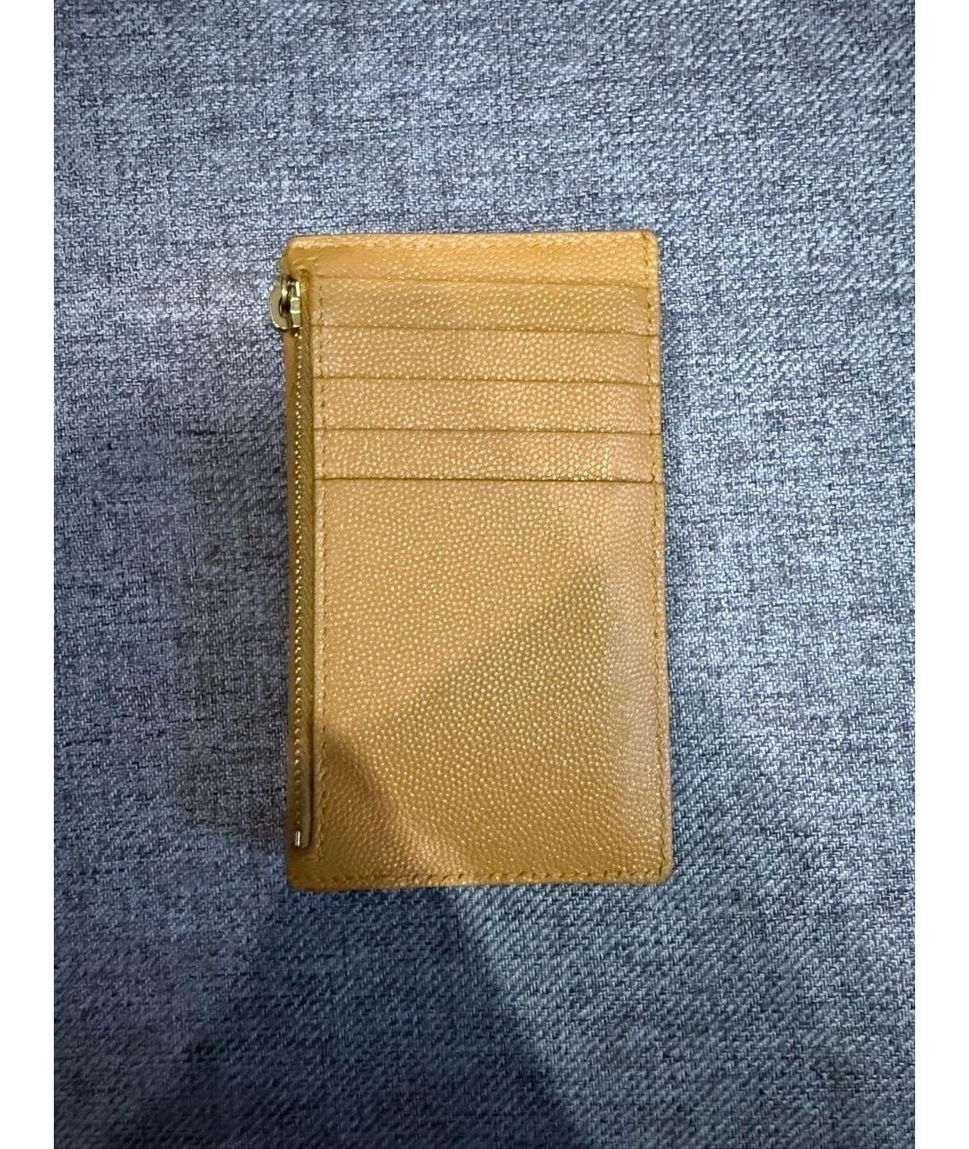 SAINT LAURENT Горчичный кожаный кошелек, фото 4