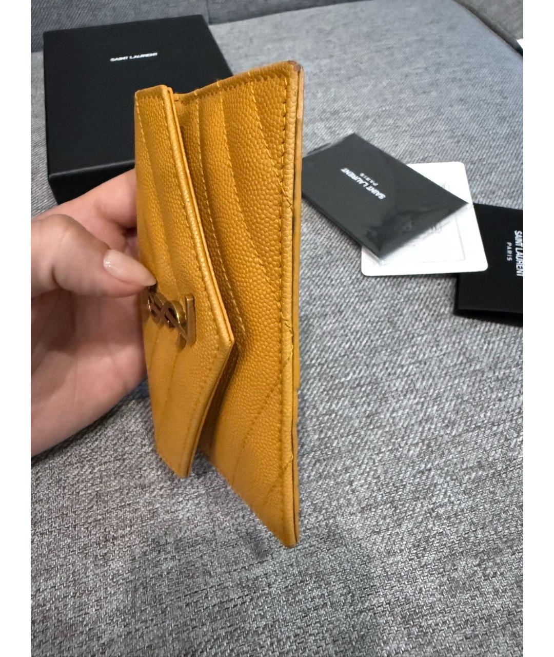 SAINT LAURENT Горчичный кожаный кошелек, фото 8