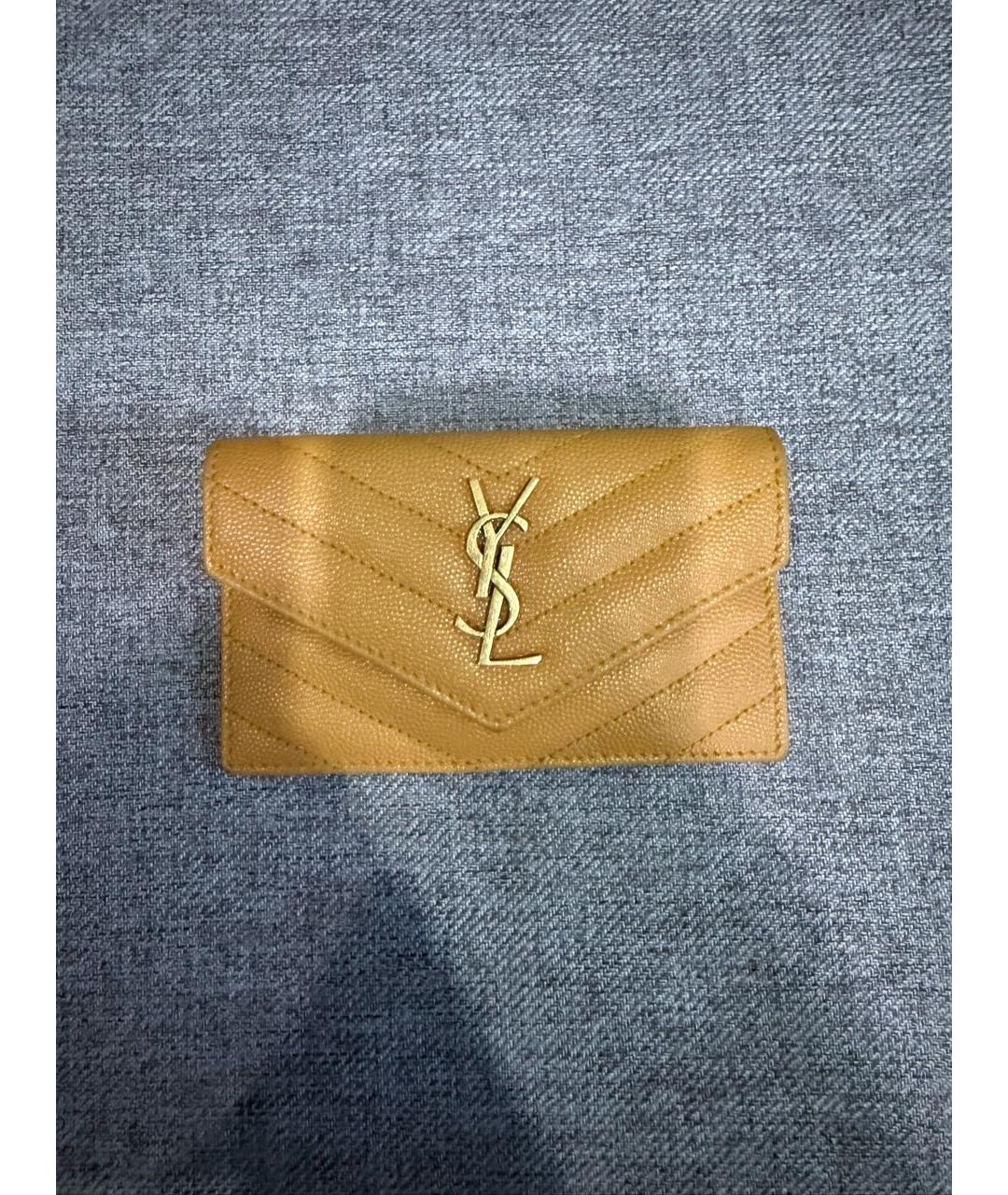 SAINT LAURENT Горчичный кожаный кошелек, фото 3