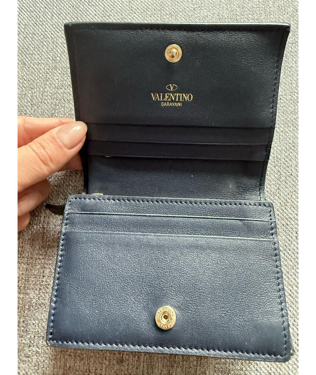 VALENTINO Темно-синий кожаный кошелек, фото 3