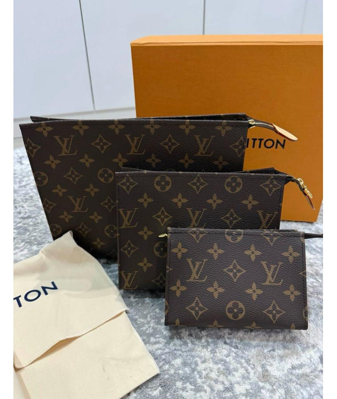 LOUIS VUITTON Коричневая кожаная косметичка, фото 6