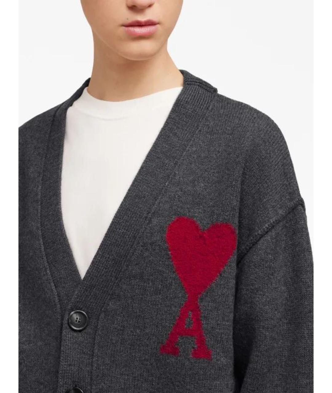 Ami Paris Антрацитовый шерстяной кардиган, фото 2