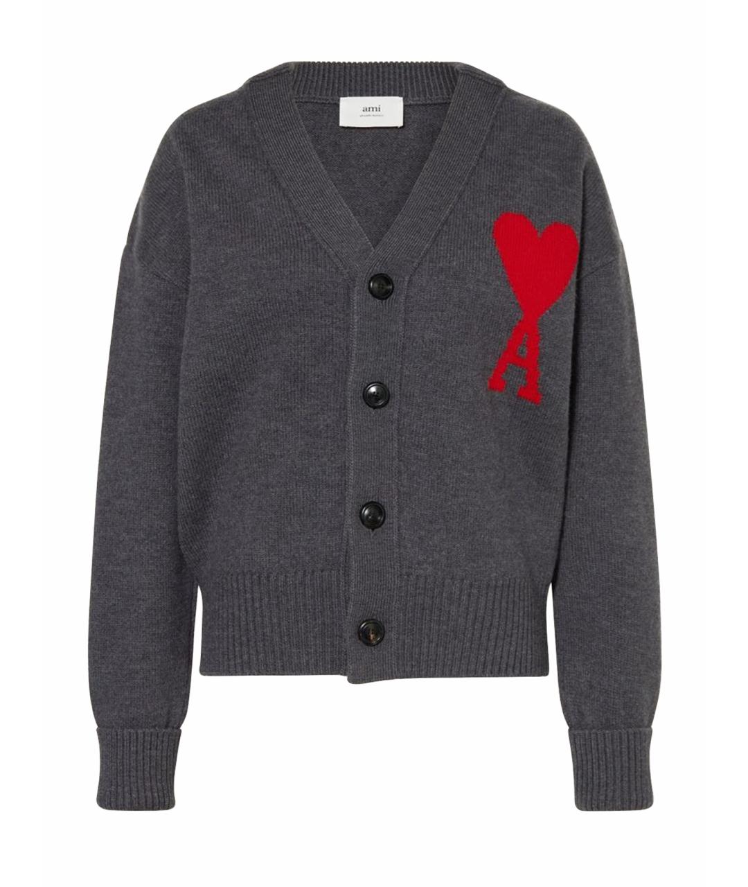 Ami Paris Антрацитовый шерстяной кардиган, фото 1