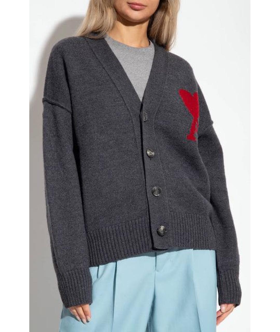 Ami Paris Антрацитовый шерстяной кардиган, фото 3